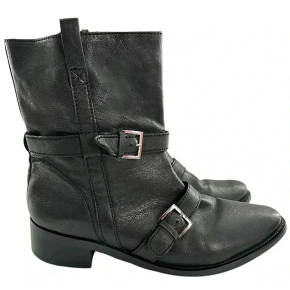 Cole Haan womens Alix midcalf boots size 10.5 black leather biker moto